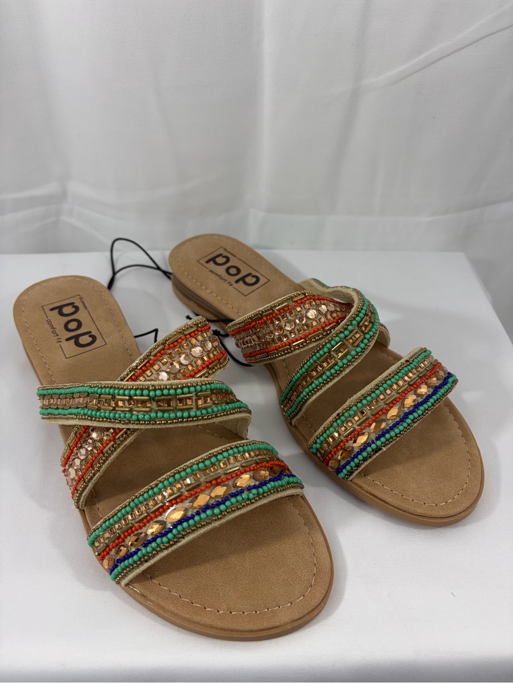 NWT POP Women’s Size 8 Beaded Multi-Color Slide Sandals